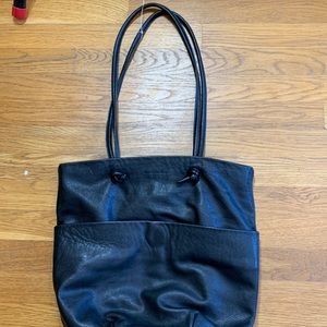 Monserat Delucca black leather bag excellent used condition cloth interior
